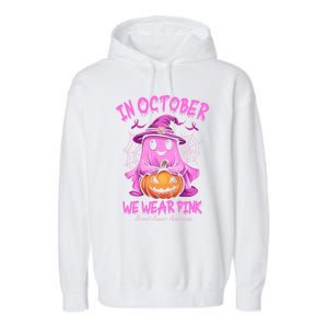 In October We Wear P.I.N.K. Ghost Witch Breast Cancer Awareness Garment-Dyed Fleece Hoodie