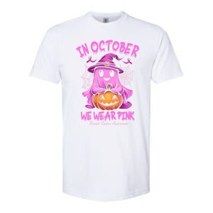 In October We Wear P.I.N.K. Ghost Witch Breast Cancer Awareness Softstyle CVC T-Shirt