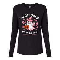 In October We Wear Pin.K Ghost Witch Breast Cancer Awareness Womens Cotton Relaxed Long Sleeve T-Shirt