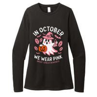 In October We Wear Pin.K Ghost Witch Breast Cancer Awareness Womens CVC Long Sleeve Shirt