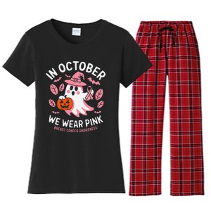 In October We Wear Pin.K Ghost Witch Breast Cancer Awareness Women's Flannel Pajama Set