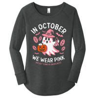 In October We Wear Pin.K Ghost Witch Breast Cancer Awareness Women's Perfect Tri Tunic Long Sleeve Shirt