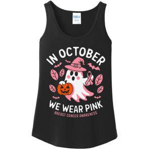 In October We Wear Pin.K Ghost Witch Breast Cancer Awareness Ladies Essential Tank