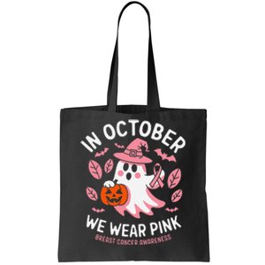 In October We Wear Pin.K Ghost Witch Breast Cancer Awareness Tote Bag