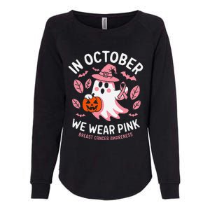 In October We Wear Pin.K Ghost Witch Breast Cancer Awareness Womens California Wash Sweatshirt