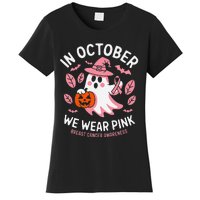 In October We Wear Pin.K Ghost Witch Breast Cancer Awareness Women's T-Shirt