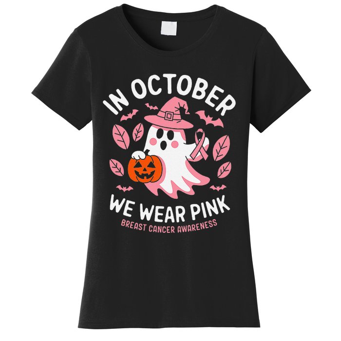 In October We Wear Pin.K Ghost Witch Breast Cancer Awareness Women's T-Shirt