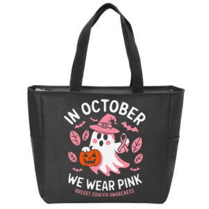 In October We Wear Pin.K Ghost Witch Breast Cancer Awareness Zip Tote Bag