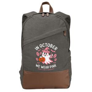 In October We Wear Pin.K Ghost Witch Breast Cancer Awareness Cotton Canvas Backpack