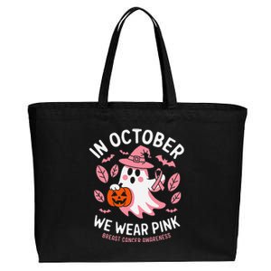 In October We Wear Pin.K Ghost Witch Breast Cancer Awareness Cotton Canvas Jumbo Tote