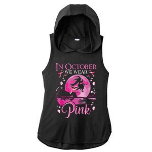 In October We Wear Pink Witch Breast Cancer Awareness Ladies PosiCharge Tri-Blend Wicking Draft Hoodie Tank