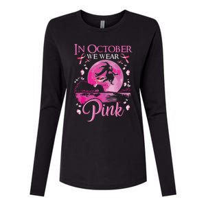 In October We Wear Pink Witch Breast Cancer Awareness Womens Cotton Relaxed Long Sleeve T-Shirt