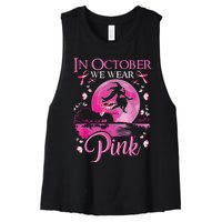 In October We Wear Pink Witch Breast Cancer Awareness Women's Racerback Cropped Tank