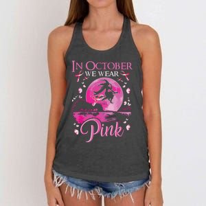 In October We Wear Pink Witch Breast Cancer Awareness Women's Knotted Racerback Tank