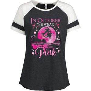 In October We Wear Pink Witch Breast Cancer Awareness Enza Ladies Jersey Colorblock Tee