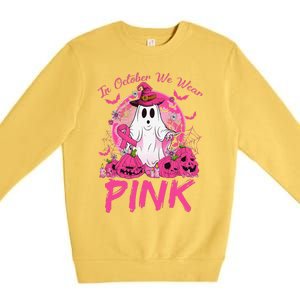 In October We Wear Pin.K Breast Cancer Ghost Witch Halloween Premium Crewneck Sweatshirt