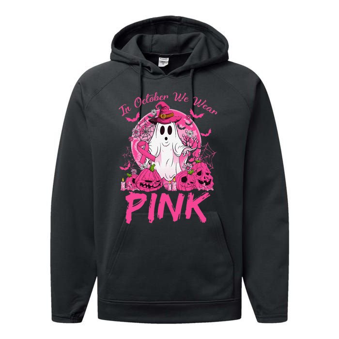 In October We Wear Pin.K Breast Cancer Ghost Witch Halloween Performance Fleece Hoodie