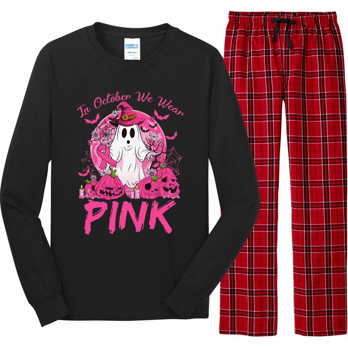 In October We Wear Pin.K Breast Cancer Ghost Witch Halloween Long Sleeve Pajama Set