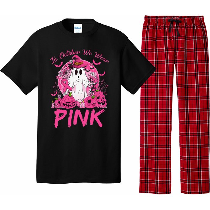 In October We Wear Pin.K Breast Cancer Ghost Witch Halloween Pajama Set