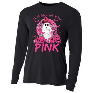 In October We Wear Pin.K Breast Cancer Ghost Witch Halloween Cooling Performance Long Sleeve Crew