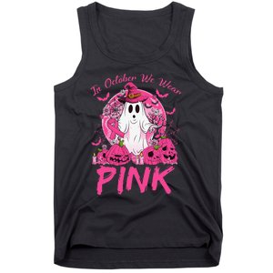 In October We Wear Pin.K Breast Cancer Ghost Witch Halloween Tank Top