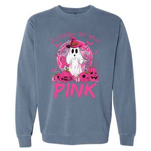 In October We Wear Pin.K Breast Cancer Ghost Witch Halloween Garment-Dyed Sweatshirt