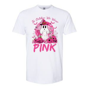 In October We Wear Pin.K Breast Cancer Ghost Witch Halloween Softstyle CVC T-Shirt