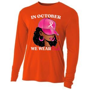 In October We Wear P.I.N.K. Black Woman Breast Cancer Awareness Cooling Performance Long Sleeve Crew