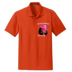 In October We Wear P.I.N.K. Black Woman Breast Cancer Awareness Dry Zone Grid Polo