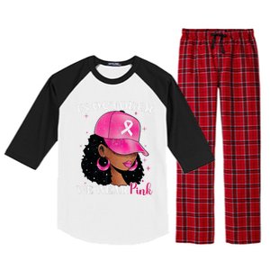 In October We Wear P.I.N.K. Black Woman Breast Cancer Awareness Raglan Sleeve Pajama Set