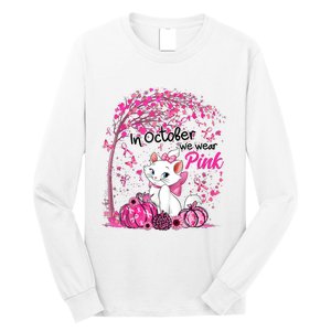 In October We Wear Pink Leopard Cat Breast Cancer Awareness Long Sleeve Shirt