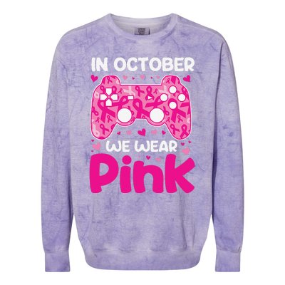 In October We Wear Pin.K Breast Cancer Gaming Colorblast Crewneck Sweatshirt