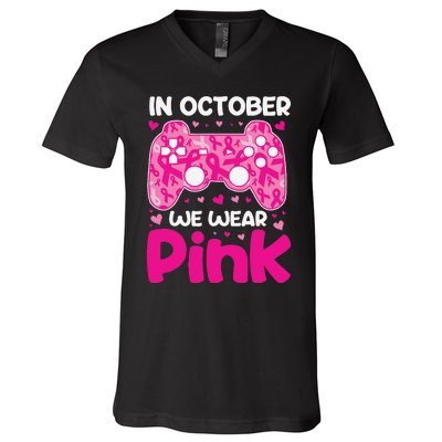 In October We Wear Pin.K Breast Cancer Gaming V-Neck T-Shirt