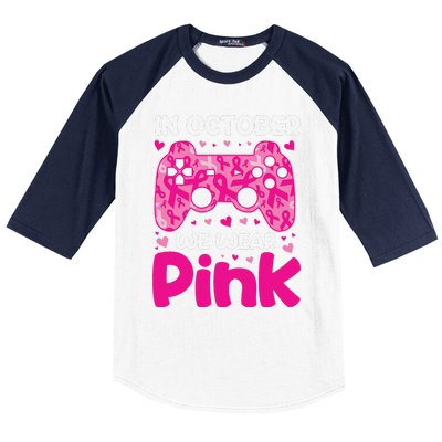 In October We Wear Pin.K Breast Cancer Gaming Baseball Sleeve Shirt