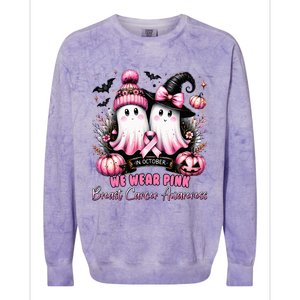 In October We Wear Ghost Witch Breast Cancer Awareness Colorblast Crewneck Sweatshirt