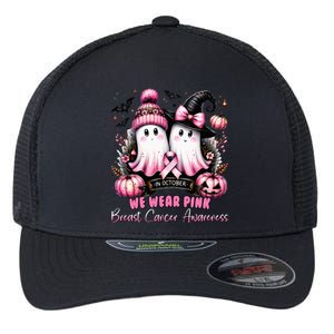 In October We Wear Ghost Witch Breast Cancer Awareness Flexfit Unipanel Trucker Cap