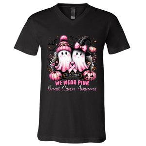 In October We Wear Ghost Witch Breast Cancer Awareness V-Neck T-Shirt