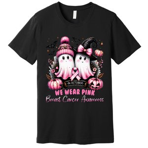 In October We Wear Ghost Witch Breast Cancer Awareness Premium T-Shirt