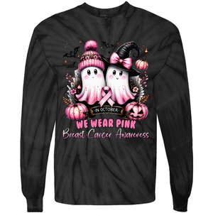 In October We Wear Ghost Witch Breast Cancer Awareness Tie-Dye Long Sleeve Shirt