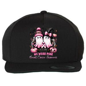 In October We Wear Ghost Witch Breast Cancer Awareness Wool Snapback Cap