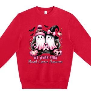 In October We Wear Ghost Witch Breast Cancer Awareness Premium Crewneck Sweatshirt