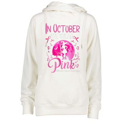 In October We Wear Pink Pumpkin Breast Cancer Awareness Cute Womens Funnel Neck Pullover Hood