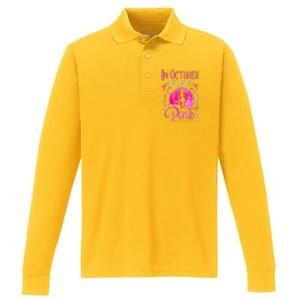 In October We Wear Pink Pumpkin Breast Cancer Awareness Cute Performance Long Sleeve Polo