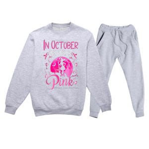 In October We Wear Pink Pumpkin Breast Cancer Awareness Cute Premium Crewneck Sweatsuit Set