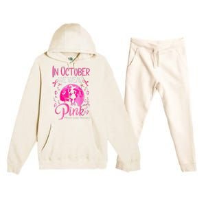 In October We Wear Pink Pumpkin Breast Cancer Awareness Cute Premium Hooded Sweatsuit Set