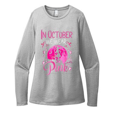 In October We Wear Pink Pumpkin Breast Cancer Awareness Cute Womens CVC Long Sleeve Shirt