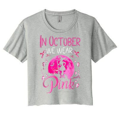 In October We Wear Pink Pumpkin Breast Cancer Awareness Cute Women's Crop Top Tee