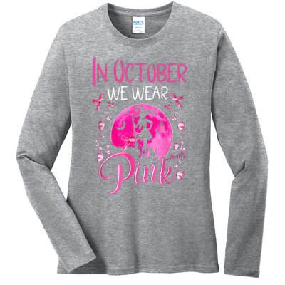 In October We Wear Pink Pumpkin Breast Cancer Awareness Cute Ladies Long Sleeve Shirt