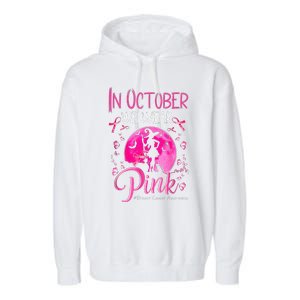 In October We Wear Pink Pumpkin Breast Cancer Awareness Cute Garment-Dyed Fleece Hoodie