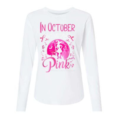 In October We Wear Pink Pumpkin Breast Cancer Awareness Cute Womens Cotton Relaxed Long Sleeve T-Shirt